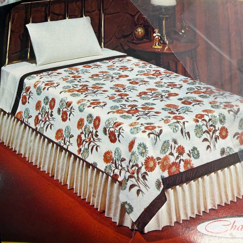 Vintage Chatham North Star Autumn Flowers Blanket Queen King Satin Edge‎ Floral